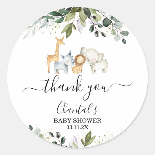 Safari Foliage Baby shower Favor Sticker (Voorkant)