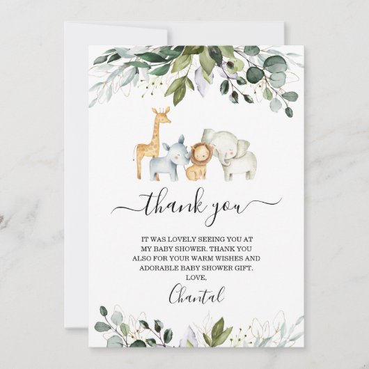 Safari Foliage Baby shower Hartelijk dank Kaart (Voorkant)