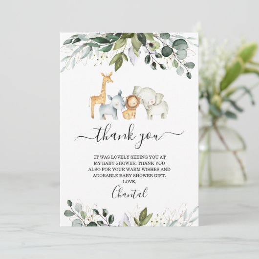 Safari Foliage Baby shower Hartelijk dank Kaart (Staand voorkant)