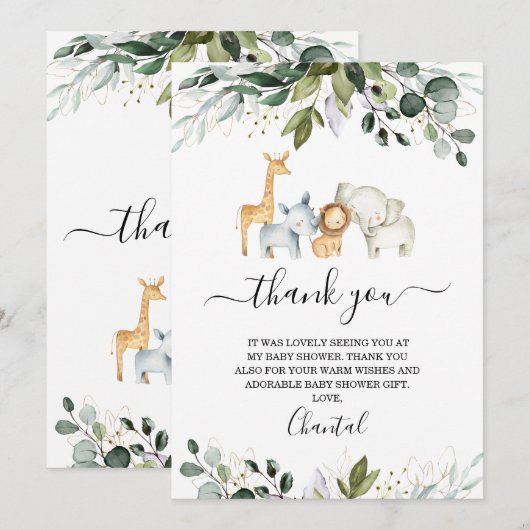 Safari Foliage Baby shower Hartelijk dank Kaart (Voorkant / Achterkant)
