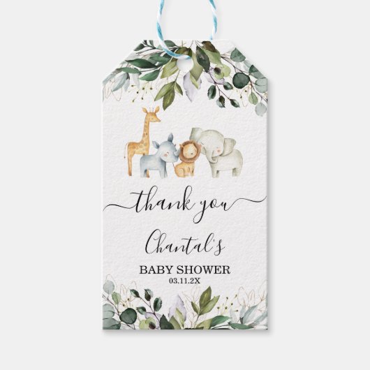 Safari Foliage Gender Neutral Baby shower Label Cadeaulabel (Voorkant)