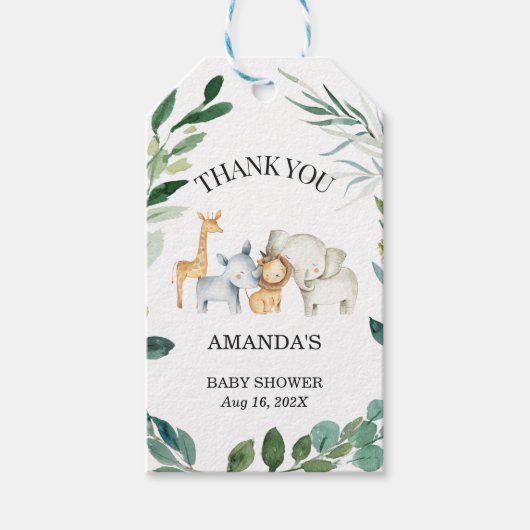 Safari Foliage Geslacht Neutraal Baby shower Gift Cadeaulabel (Voorkant)