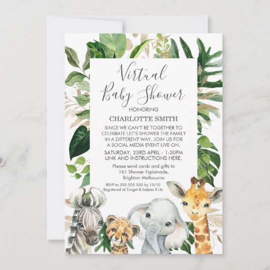 Safari Foliage Virtual Baby shower Invitation Kaart (Voorkant)