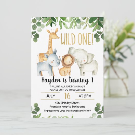 Safari Foliage Wild One 1e verjaardag Uitnodiging (Staand voorkant)