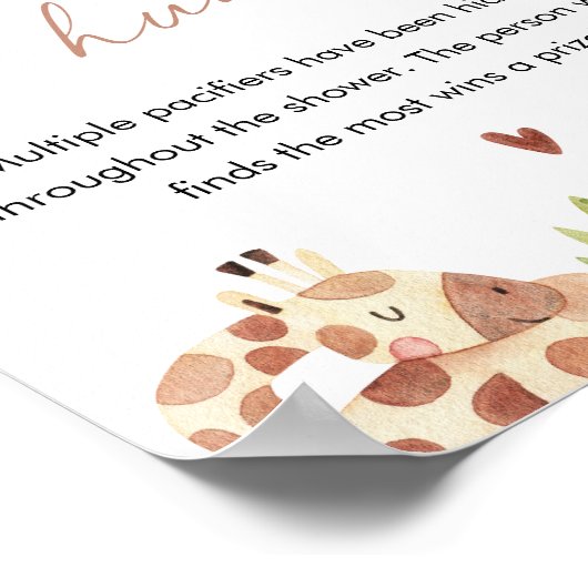 SAFARI Fopspeen Hunt Baby shower Spel Sign Poster (Hoek)