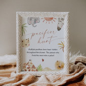 SAFARI Fopspeen Hunt Baby shower Spel Sign Poster