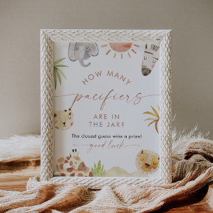 SAFARI Fopspenen in Jar Baby shower Spel Poster