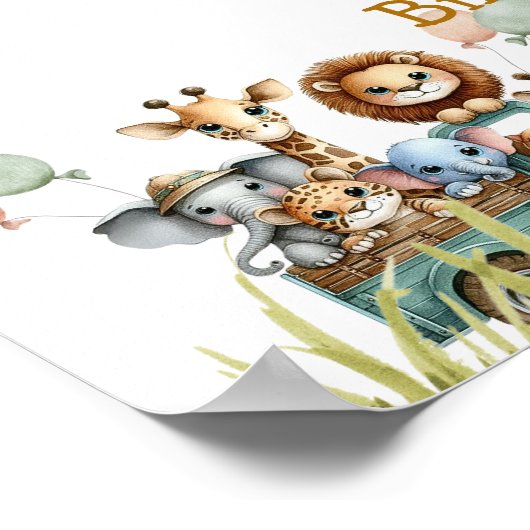 Safari Foto Welkom Wild Een 1e Verjaardagsfeest Poster (Hoek)