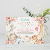 Safari Four Ever Wild Birthday Invitation Boho Kaart (Staand voorkant)