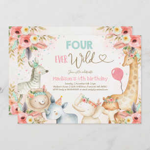 Safari Four Ever Wild Birthday Invitation Boho Kaart