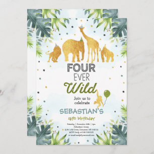 Safari Four Ever Wild Birthday Invitation Green Kaart