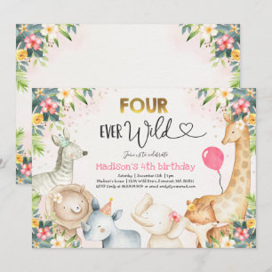 Safari Four Ever Wild Birthday Invitation Roze Kaart