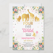 Safari Four Ever Wild Birthday Invitation Roze Kaart (Voorkant)