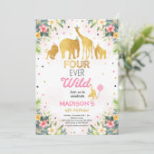 Safari Four Ever Wild Birthday Invitation Roze Kaart (Staand voorkant)