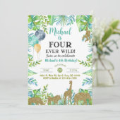 Safari Fourever Wild boy 4e verjaardag uitnodiging (Staand voorkant)