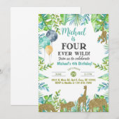 Safari Fourever Wild boy 4e verjaardag uitnodiging (Voorkant / Achterkant)