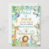 Safari Fourever Wild boy 4e verjaardag uitnodiging (Voorkant)
