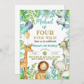 Safari Fourever Wild boy 4e verjaardag uitnodiging (Voorkant / Achterkant)