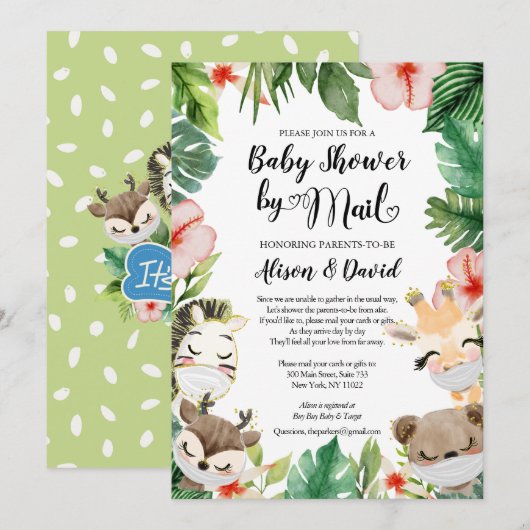 Safari Friends | BOY Baby shower per post Kaart (Voorkant / Achterkant)