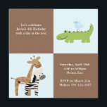Safari Friends Children's Birthday Party Kaart<br><div class="desc">Schattige verjaardagsfeestjes hebben een zoet oerwoud of safari thema van giraffe ,  zebra ,  Aligator en kleine vogeltjes . 
 Grafische kaart © Cocoa Studio</div>