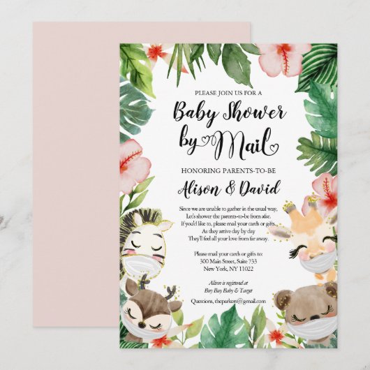 Safari Friends Gender Neutral Baby shower by Mail Kaart (Voorkant / Achterkant)