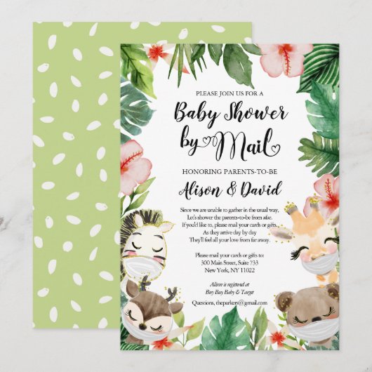 Safari Friends Gender Neutral Baby shower by Mail Kaart (Voorkant / Achterkant)