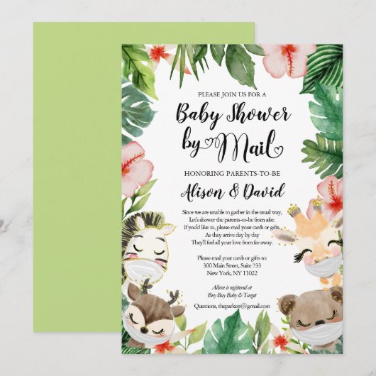 Safari Friends Gender Neutral Baby shower by Mail Kaart (Voorkant / Achterkant)
