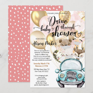 Safari Friends Gender Neutral Drive by Baby shower Kaart