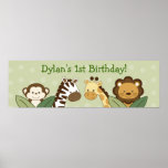 Safari Friends Oerwoud Animal Birthday Banner Sign Poster<br><div class="desc">Voeg de perfecte afsluitende aanraking aan uw speciale gebeurtenis met een gepersonaliseerde banner toe. Pas je eigen tekst aan. Objecten coördineren die in onze winkel beschikbaar zijn.</div>