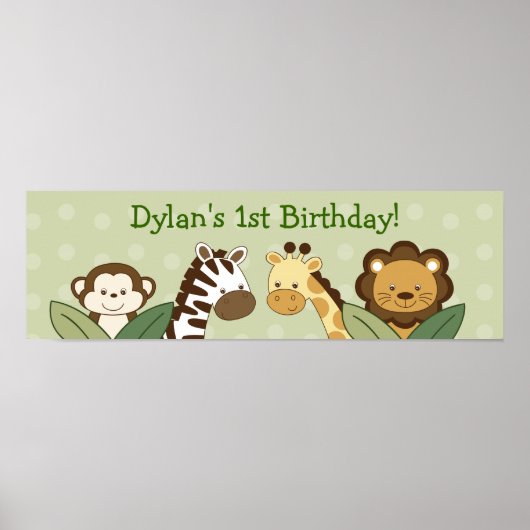 Safari Friends Oerwoud Animal Birthday Banner Sign Poster (Voorkant)
