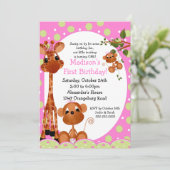 Safari Fun Girls 1ste verjaardag Kaart (Staand voorkant)