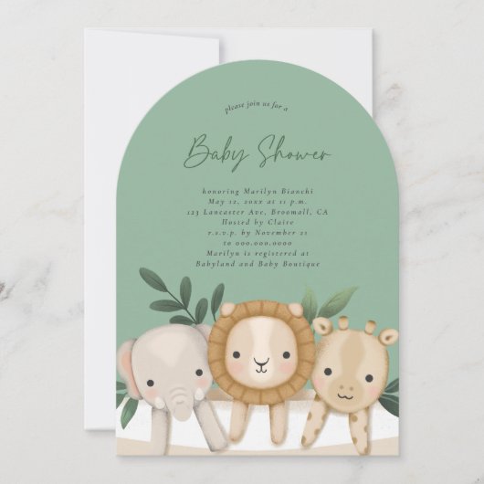 Safari Genderneutraal Sage Green Baby shower Kaart (Voorkant)