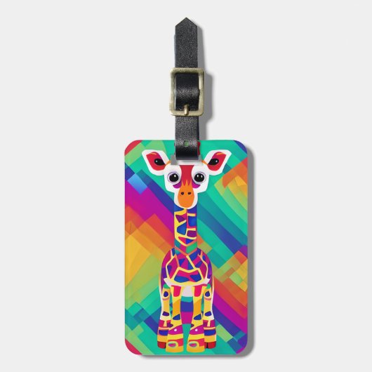 Safari Geometrische Kleurrijke Baby Giraffe Bagagelabel (Voorkant verticaal)