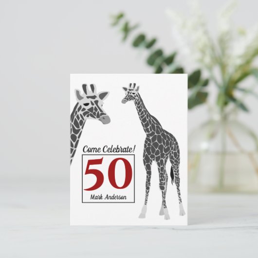 Safari Giraffe 50th Birthday Party Kaart (Staand voorkant)