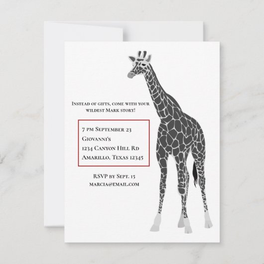 Safari Giraffe 50th Birthday Party Kaart (Achterkant)