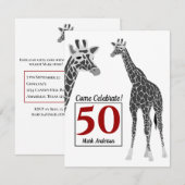 Safari Giraffe 50th Birthday Party Kaart (Voorkant / Achterkant)