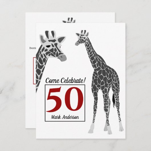 Safari Giraffe 50th Birthday Party Kaart (Voorkant / Achterkant)