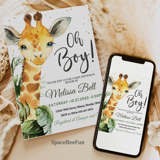 Safari Giraffe Baby shower Bedankkaart