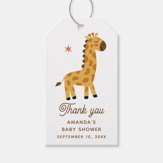 Safari Giraffe Baby Shower Bedankt | Cute Dier Cadeaulabel (Voorkant)