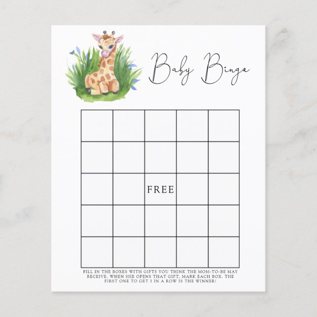 Safari Giraffe - Baby shower bingogame (Voorkant)
