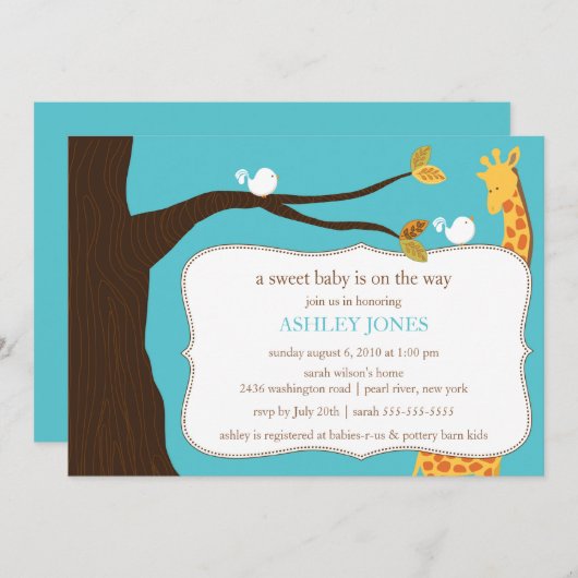 Safari Giraffe Baby shower Kaart (Voorkant / Achterkant)