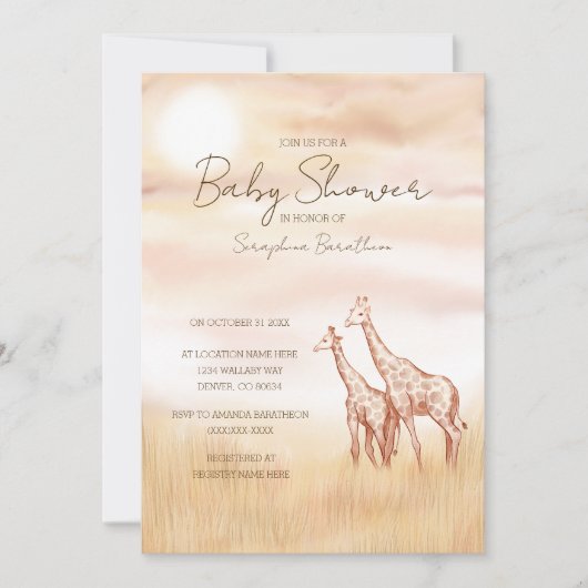 Safari Giraffe Baby shower nodigt genderneutraal u Kaart (Voorkant)