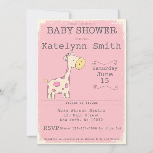 Safari Giraffe Baby shower Uitnodiging (Voorkant)