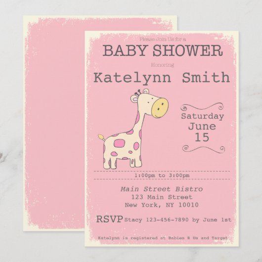 Safari Giraffe Baby shower Uitnodiging (Voorkant / Achterkant)