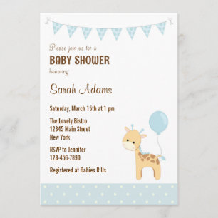 Safari Giraffe Baby shower Uitnodigingspastel Kaart
