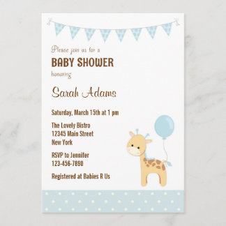 Safari Giraffe Baby shower Uitnodigingspastel Kaart