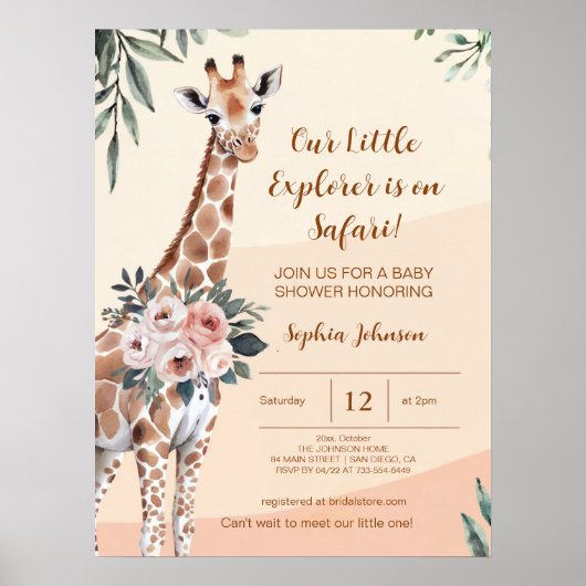 Safari Giraffe Baby shower Welkom Teken Foam Board Poster (Voorkant)