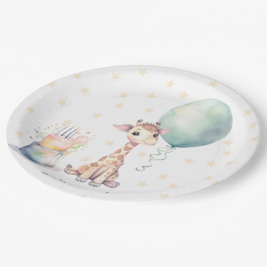 Safari Giraffe Balloon Cake 1st. verjaardagsfeestj Papieren Bordje (Gekanteld)