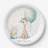 Safari Giraffe Balloon Cake 1st. verjaardagsfeestj Papieren Bordje (Voorkant)