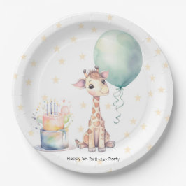 Safari Giraffe Balloon Cake 1st. verjaardagsfeestj Papieren Bordje